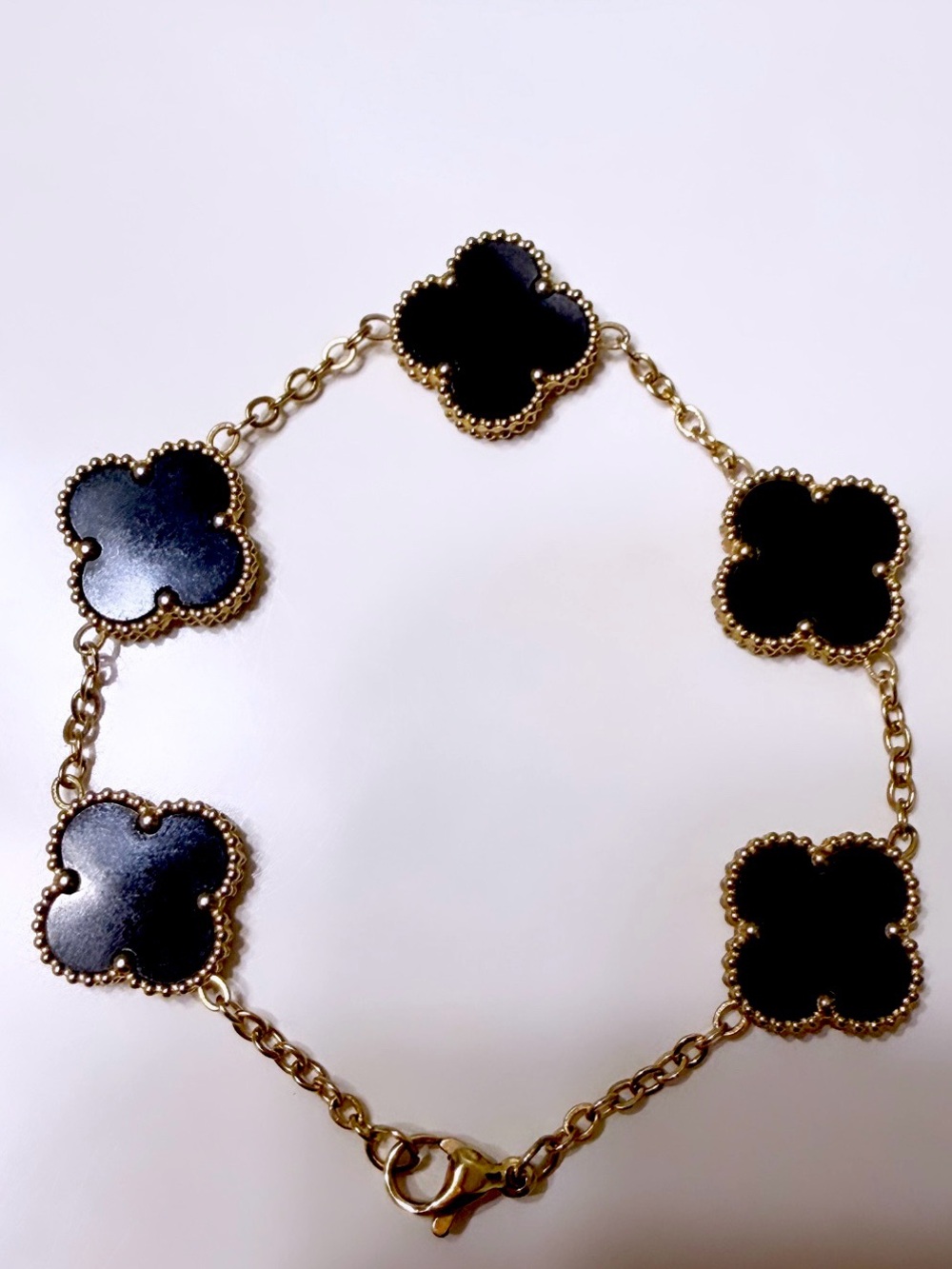 Gold Chain Bracelet with Black Clover Motifs